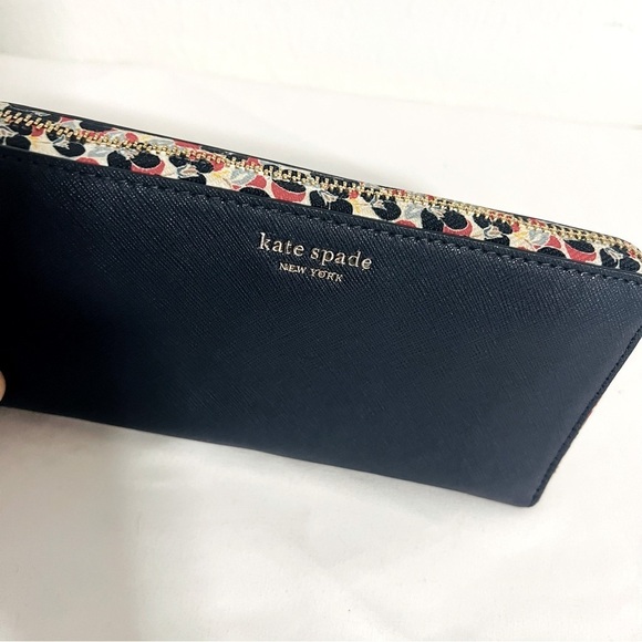 Kate Spade Blazer Blue Cameron Large Continental Micro Floral Wallet EUC Gold - Picture 6 of 8